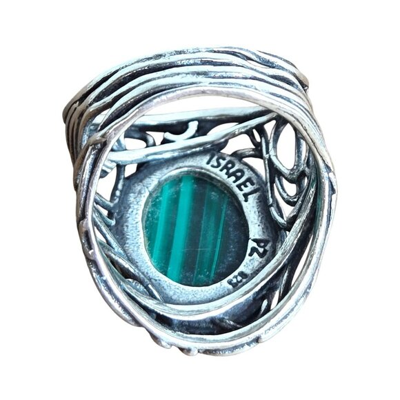 Vintage Malachite PZ Israel Sterling Statement Ring Sz 7.5 Mens‎ Womens - Picture 6 of 7